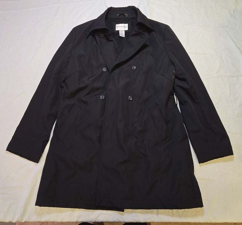 Fashion Bug Men's Double Breasted Black Trench Coat Medium. 011